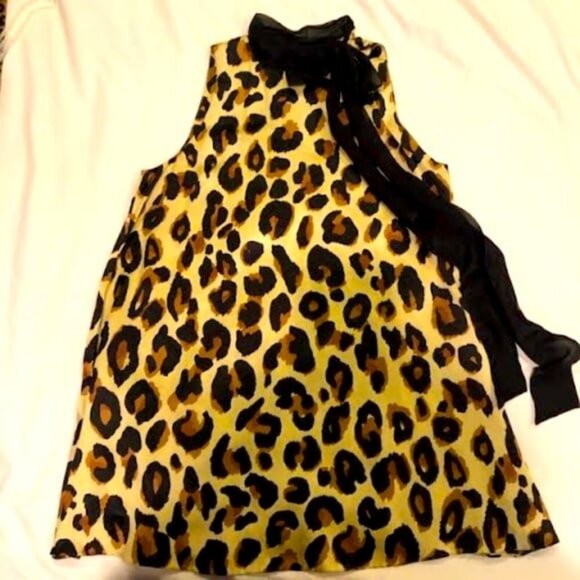 DONNA MORGAN Y2K Leopard Print Silk Tunic Mini Dress Sleeveless 4 MSRP $300 - Picture 4 of 6